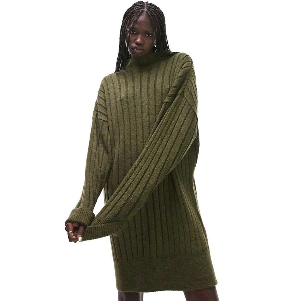 Topshop - Ribbed Funnel Neck Sweater Dress Size large